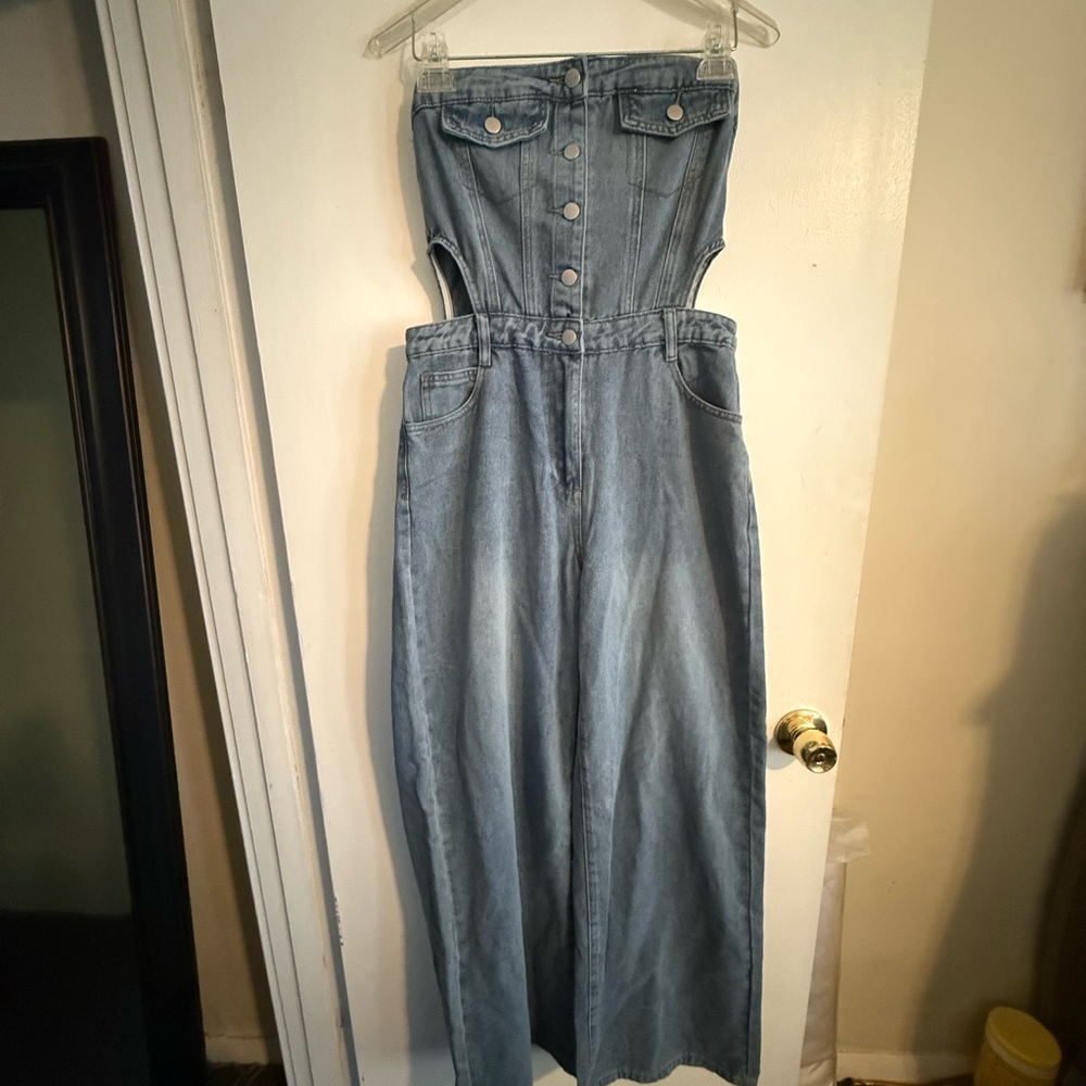 Fashion Nova Light Blue Women's Denim Jumpsuit
